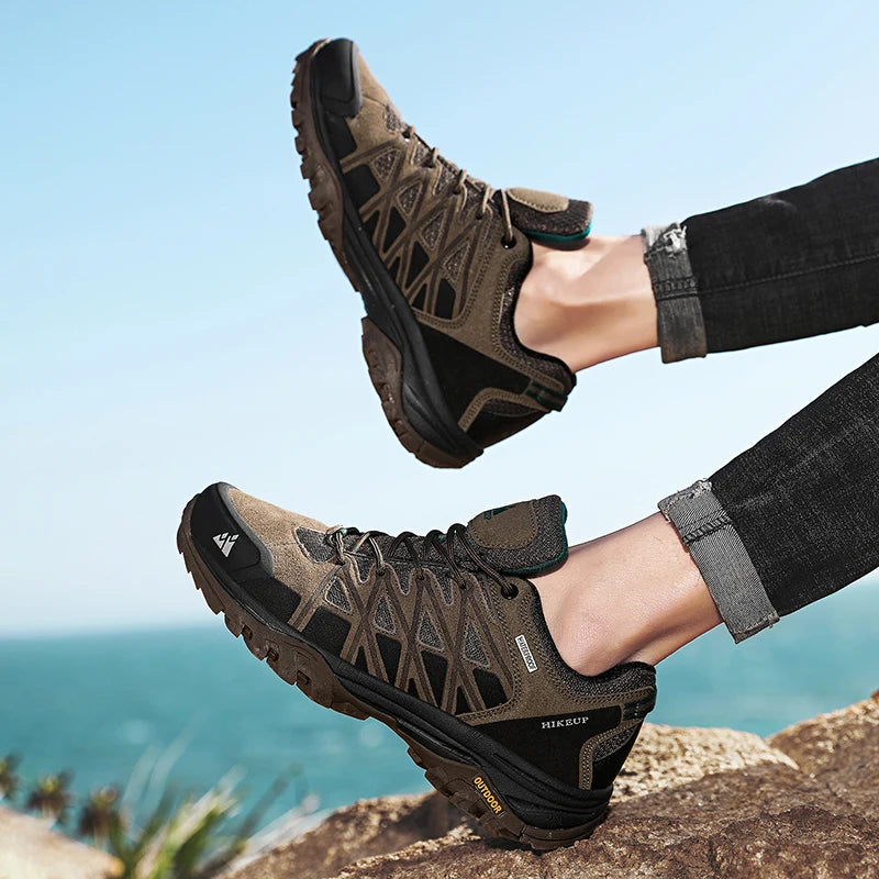 HIKEUP New Arrival Men's Hiking Shoes Breathable Lace Up Trekking Male Cushioning Outdoor Climbing Tourism Sneakers for Men