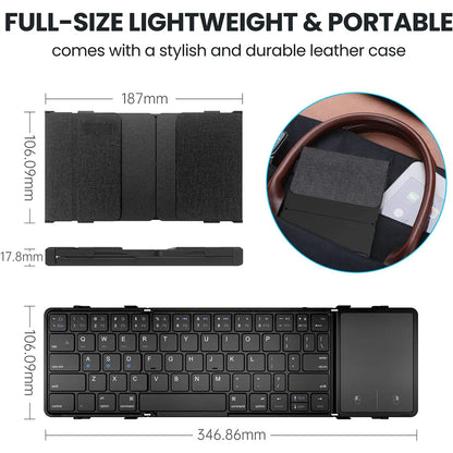 BOW Foldable Bluetooth Keyboard with Touchpad/Numberic Pad Portable Rechargeable Folding Wireless Keyboard for Tablet iPad