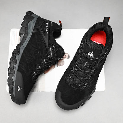 HIKEUP High-Quality Leather Hiking Shoes, Durable Outdoor Sport Men Trekking Leather Shoes, Lace-Up Climbing Hunting Sneakers