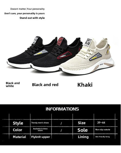 Hot Sale of the Season New Men's Running Shoes Breathable Lightweight Knitted Lace-Up Sports Sneakers Fashionable Korean Style