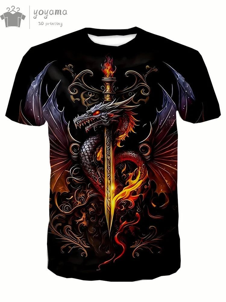 Dragon Print Clothes Men Funny Men's Summer Clothes T-Shirt Men Short Sleeve Tee Dragon Graphic T-Shirts Personalized T-Shirt