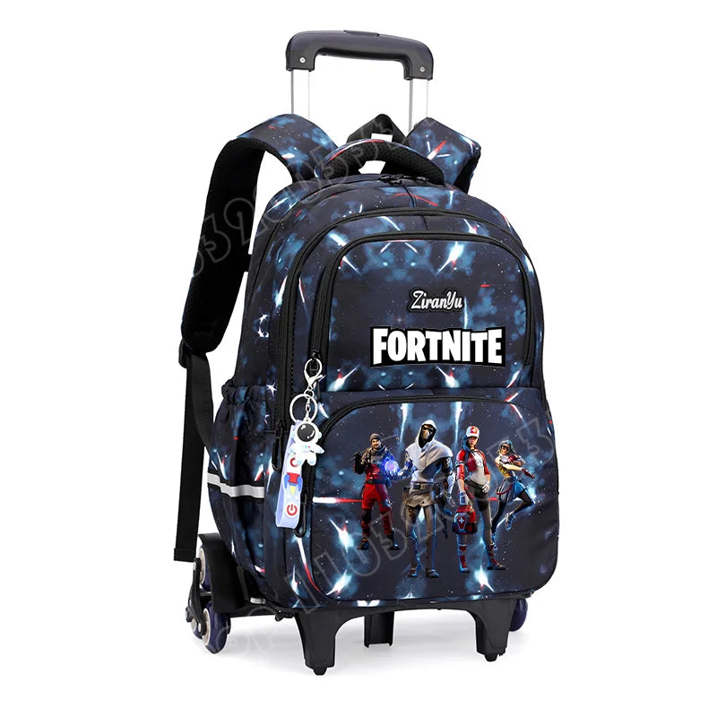 Fortnite-Trolleytasche – leichtes Treppensteigen, Anime-Design, wasserfester Rucksack mit Rollen, großes Fassungsvermögen, Schultasche für Schüler, lässige Reisetasche
