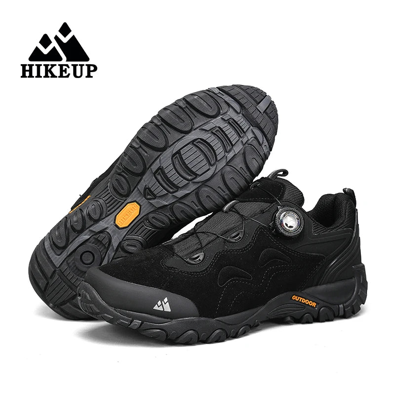 HIKEUP Leather Men's Outdoor Hiking Shoes Tourist Trekking Sneakers Mountain Climbing Trail Jogging Shoes with Turnbuckle