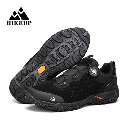 HIKEUP Leather Men's Outdoor Hiking Shoes Tourist Trekking Sneakers Mountain Climbing Trail Jogging Shoes with Turnbuckle