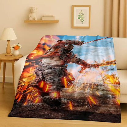 Kratos God of War Game Cartoon Gamer Flannel Blanket,Ultra Soft Warm Plush Throw for Home Bedroom Bed Sofa Cover Picnic Kids