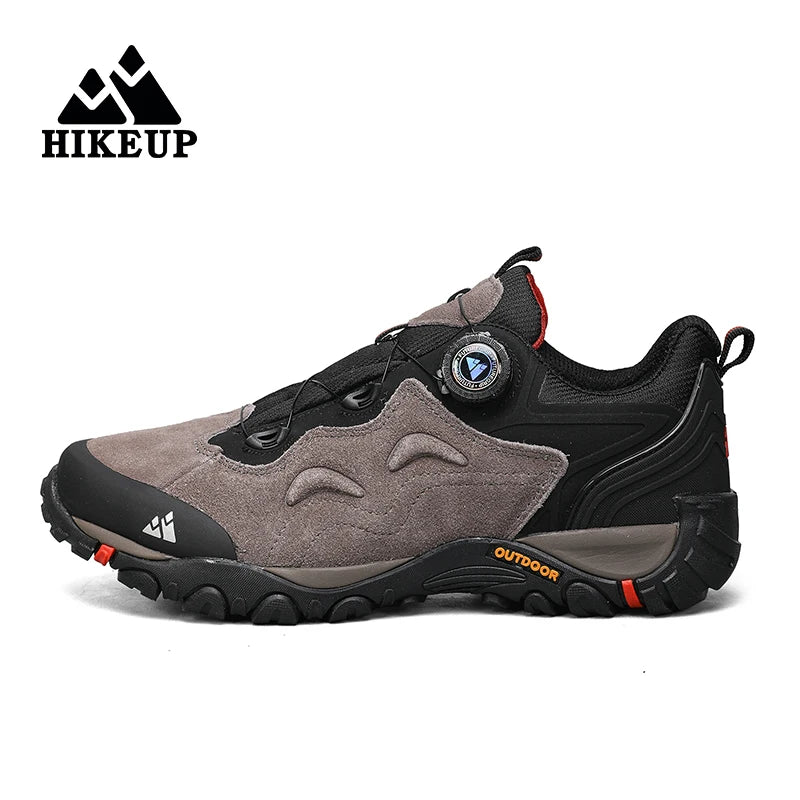 HIKEUP Leather Men's Outdoor Hiking Shoes Tourist Trekking Sneakers Mountain Climbing Trail Jogging Shoes with Turnbuckle