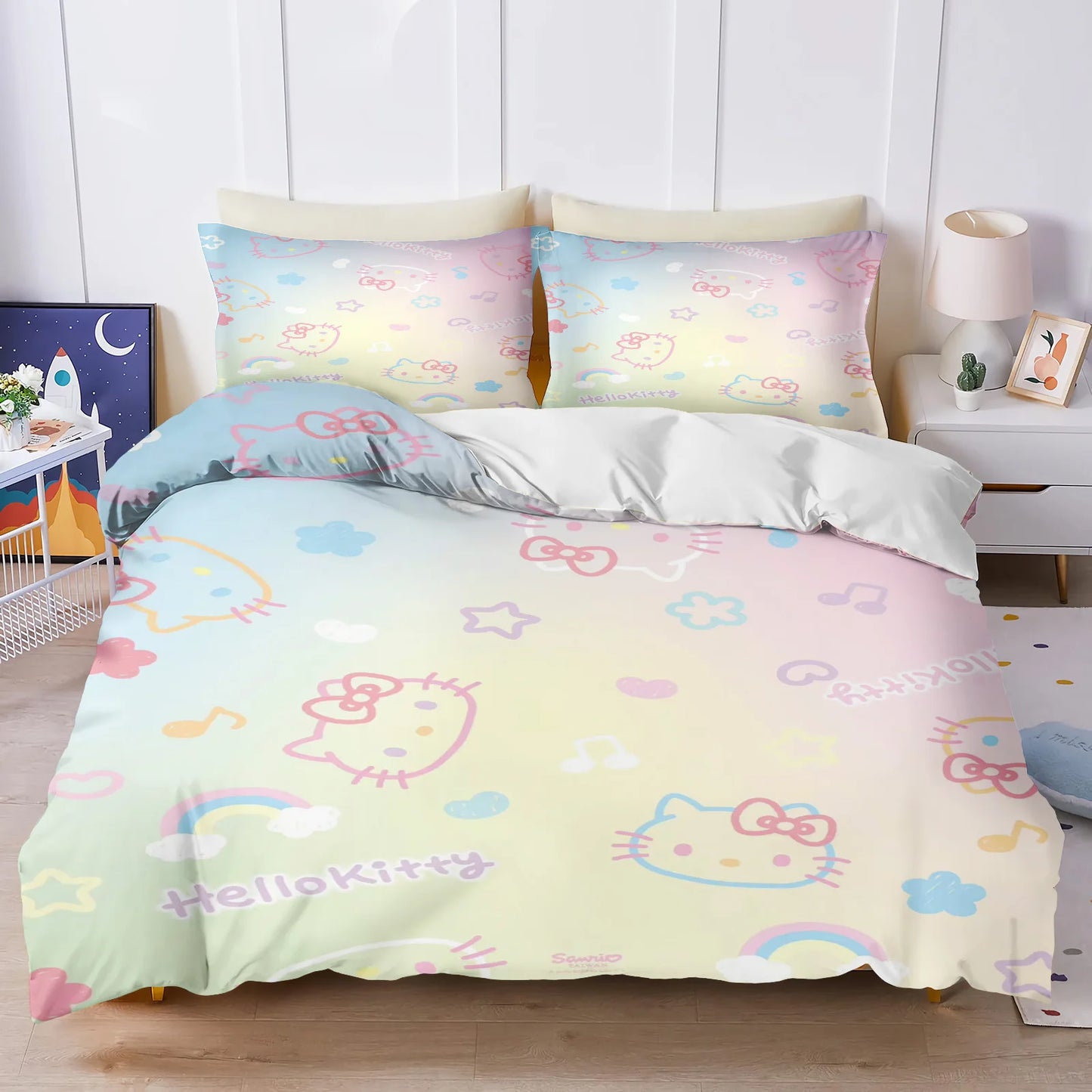Hello Kitty Bettbezug-Set, 3D-Kinderbettwäsche, 3-teilig, 1 Bettdeckenbezug, King Size