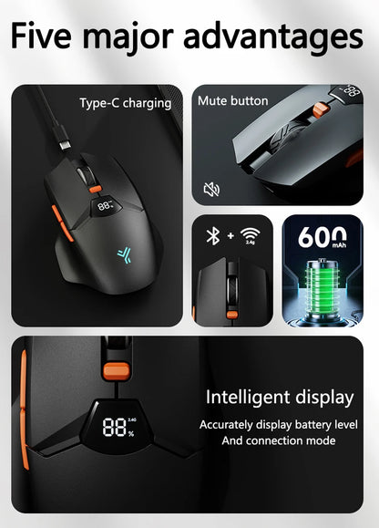 Warvank SX01 kabellose Gaming-Maus mit Smart-Screen-Display, 6-stufiger DPI-Einstellung, 600mAh Akku, leise Bluetooth-Maus fürs Büro