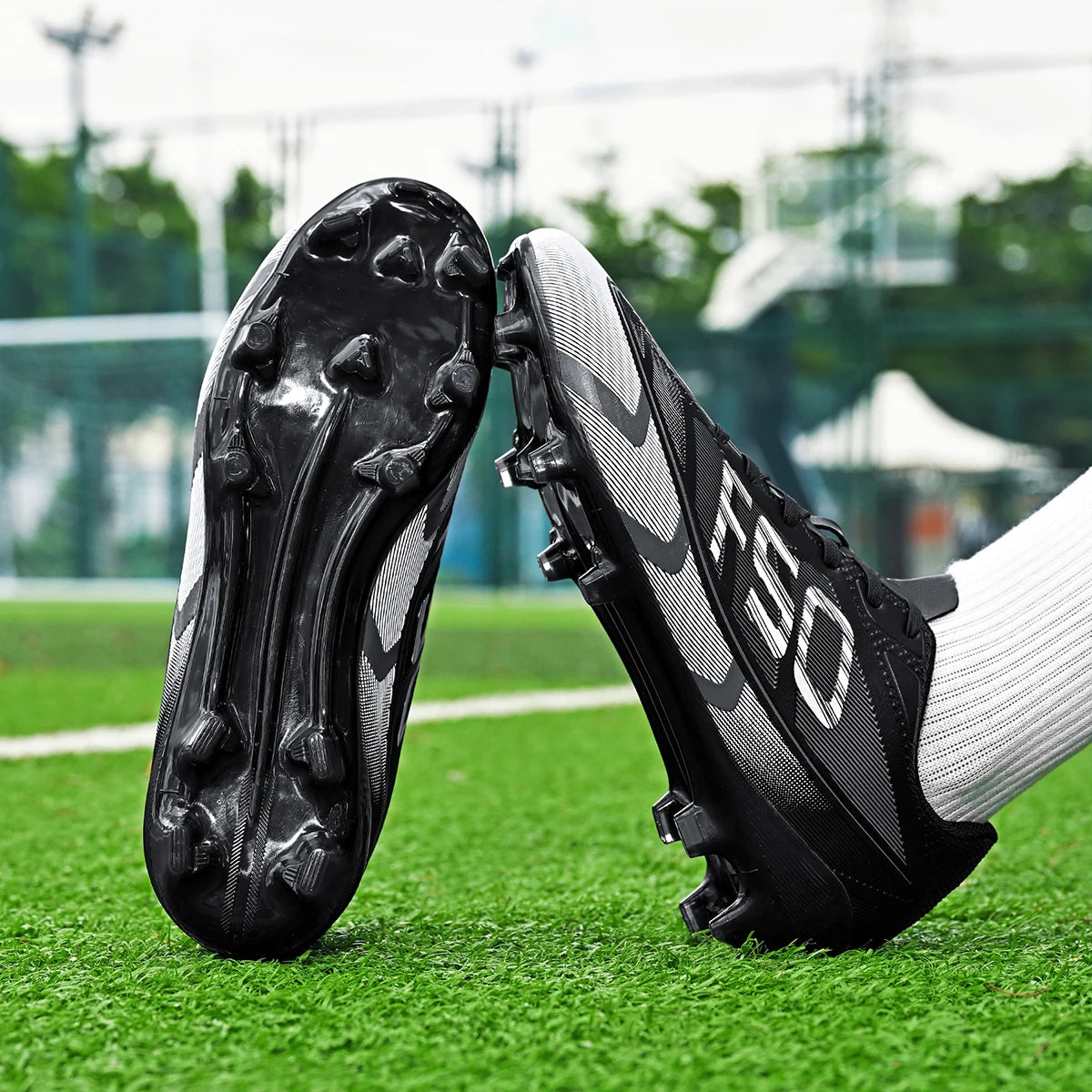 Unisex AG FG Soccer Shoes PU Woven Fabric Upper TPU Shockproof Sole Wear-Resistant Anti-Slip Teenager Competition Sneakers