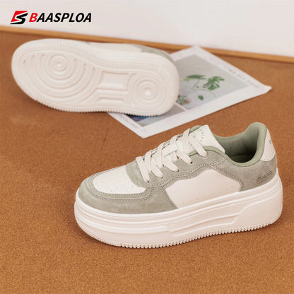 Baasploa Women’s Platform Sneakers Fashion Leather Casual Thick-Soled Shoes for Women Comfort White Skateboarding Shoes Non-Slip