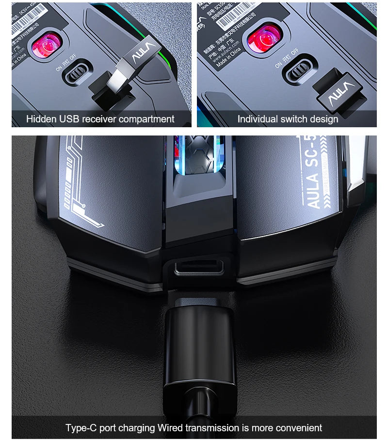 AULA SC550 Gaming-Maus 2.4G kabellose Makro-Maus RGB-Hintergrundbeleuchtung ergonomisches Design E-Sports-Maus PC-Zubehör