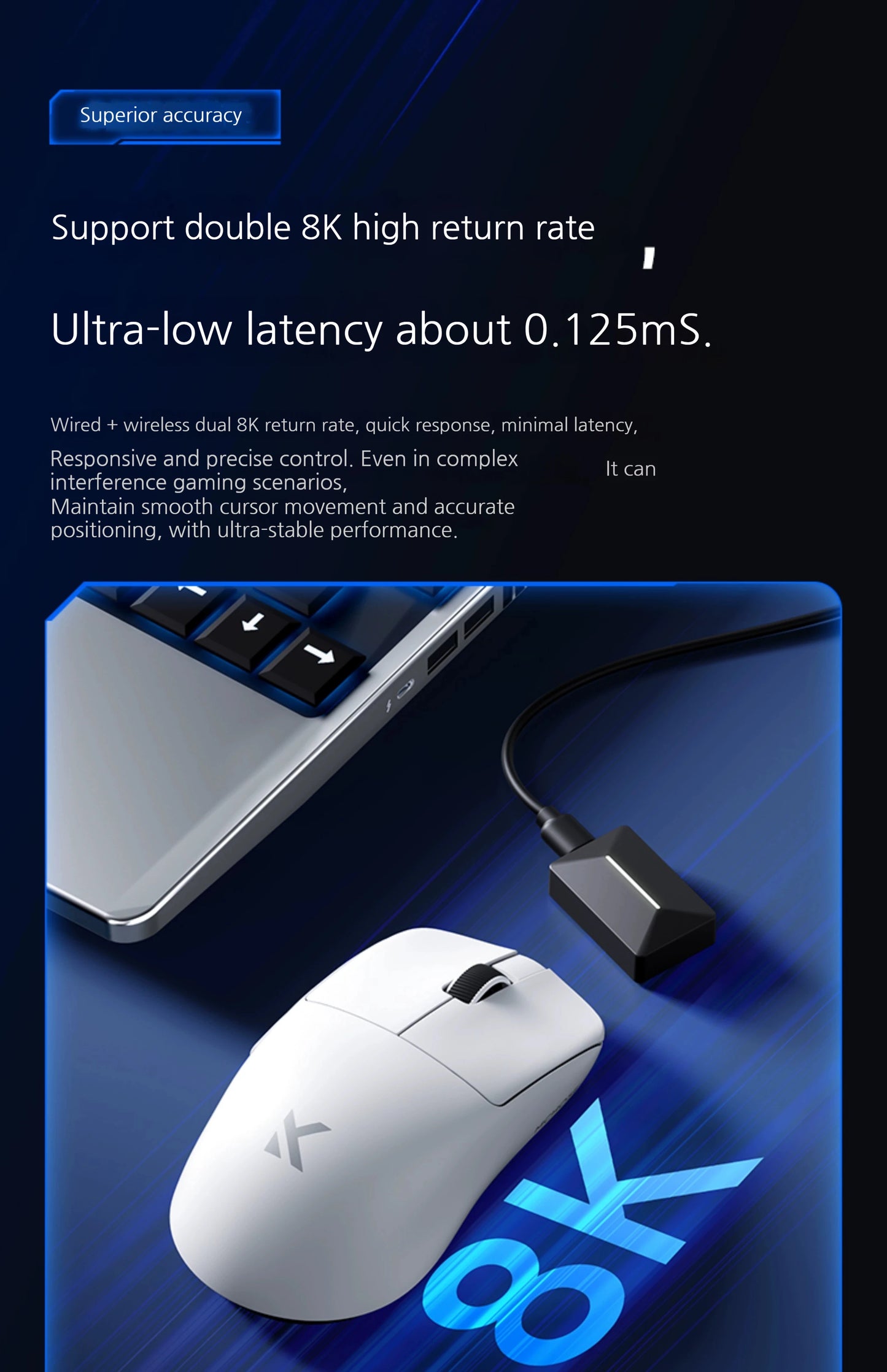 MCHOSE L7 Ultra+ vidutinė–didelė delninė žaidimų pelė, e. sportui, Paw3950, belaidė, trijų režimų, lengva, biuro, dvigubos pavaros kompiuterio pelė