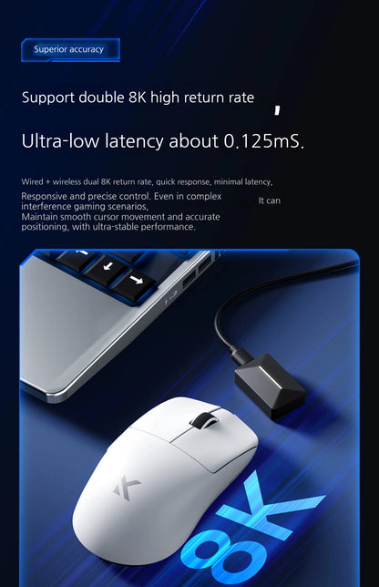 MCHOSE L7 Ultra+ vidutinė–didelė delninė žaidimų pelė, e. sportui, Paw3950, belaidė, trijų režimų, lengva, biuro, dvigubos pavaros kompiuterio pelė
