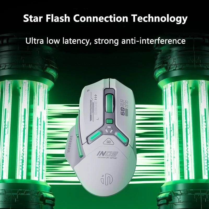 INPHIC IN9 Upgraded Wireless Gaming Mouse High DPI Tri-mode 2.4G Bluetooth Type-C Wired RGB Light Macro Programmable Mice for PC