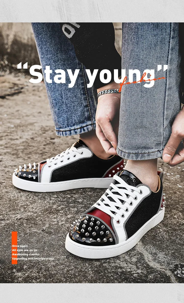 2025 New Men's Casual Shoes Comfortable Soft Punk Style Board Shoes Fashion Nail Anti Slip Wear Resistant Personalized Sneakers