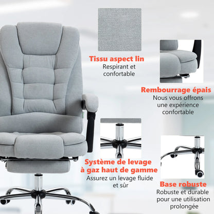 Massage- und beheizter Bürostuhl, Bürostuhl, höhenverstellbar, verstellbare Rückenlehne, 65x70x111-119cm, grau