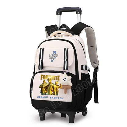 Fortnite Student Rolling Backpack Large Capacity Waterproof Lightweight Design Minimalist Laptop School Bag Casual Travel Bag