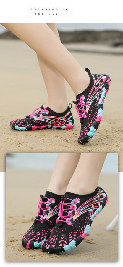 Qiuck Drying Aqua Shoes Women's Water Shoes Swimming Barefoot Five Fingers Aqua Shoes Colorful Beach Seaside Light Sneakers
