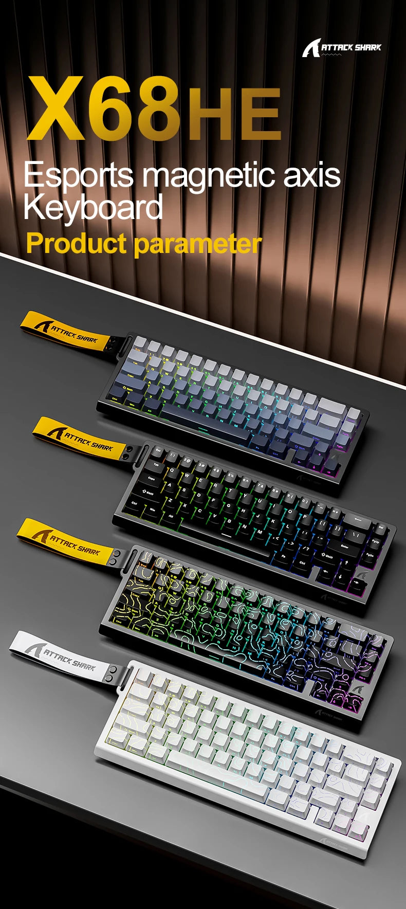 Attack Shark X68HE Gaming Keyboard Wired 8K Polling Hall Effect Magnetic Switch Rapid Trigger SOCD/RS Low Latency Pro Gaming