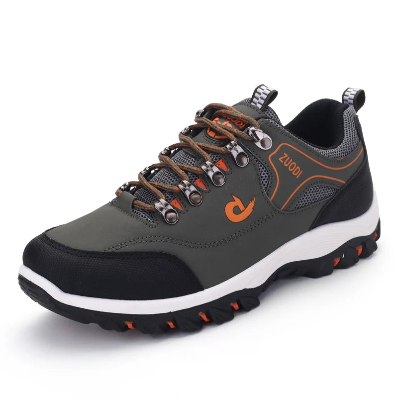 Autumn and Winter Men's Waterproof Hiking Shoes, Outdoor PU Leather Sports Shoes, Wear-Resistant, Walking, Tactical
