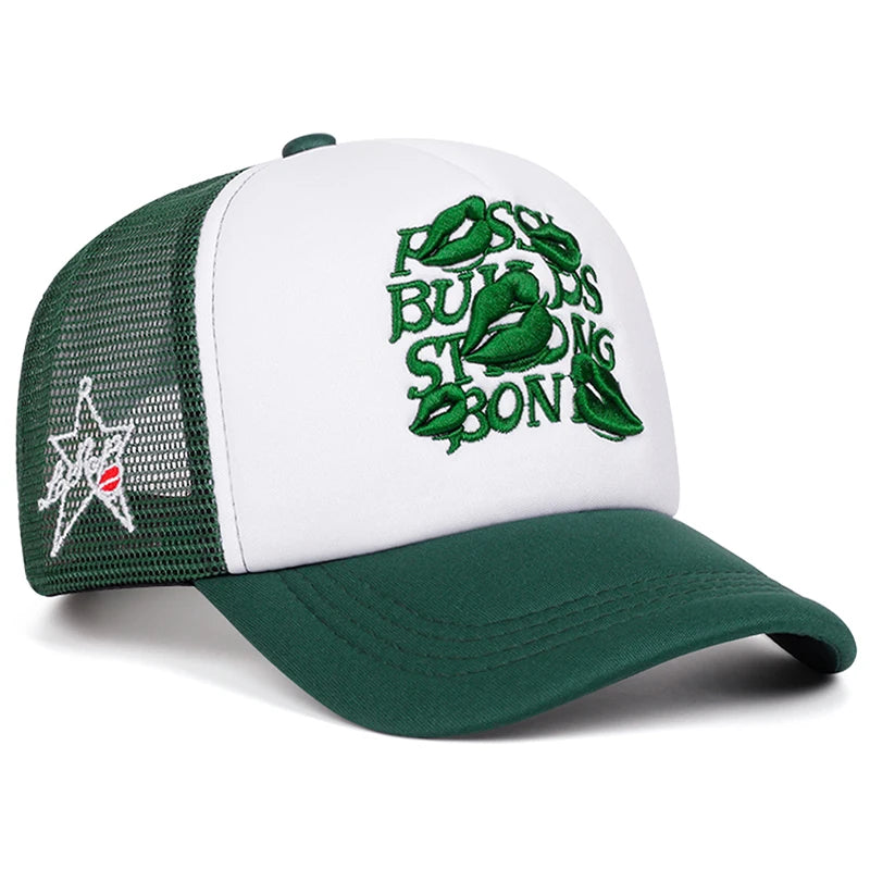 2025 Simple Creative New Mesh Hat Lipprint Embroidery Street Hip Hop Hat Outdoor Sports Sunshade Hat Daily Leisure Baseball Hat