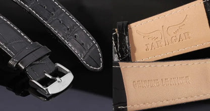 Fashion Jaragar Top Brand Men's Stylish Casual Skeleton Automatic Watch Multifunction Genuine Leather Strap Square Dial Business