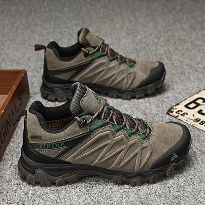 HIKEUP High-Quality Leather Hiking Shoes, Durable Outdoor Sport Men Trekking Leather Shoes, Lace-Up Climbing Hunting Sneakers