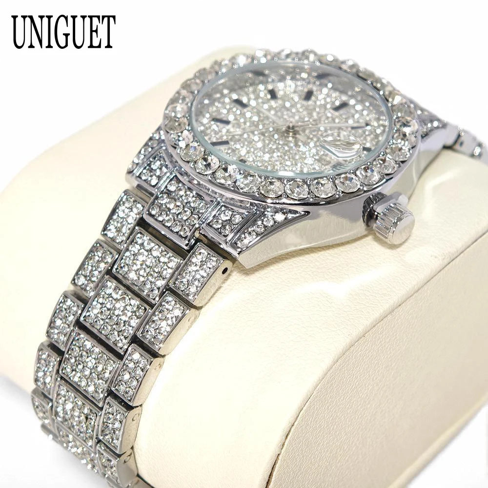 Hot Fashion Luxury Brand UNIGUET Womens Watch Elegant Pink Diamond Small Dial BlingBling Quartz Ladies Mini Iced Wristwatch Gift