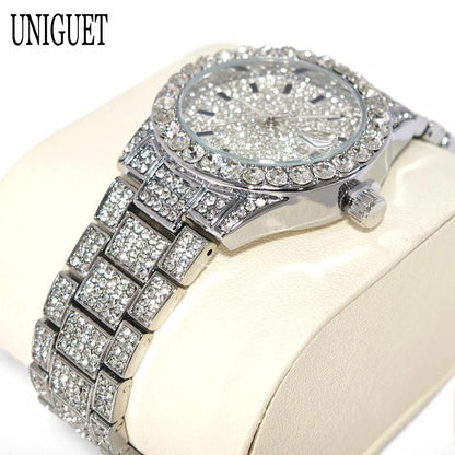 Hot Fashion Luxury Brand UNIGUET Womens Watch Elegant Pink Diamond Small Dial BlingBling Quartz Ladies Mini Iced Wristwatch Gift