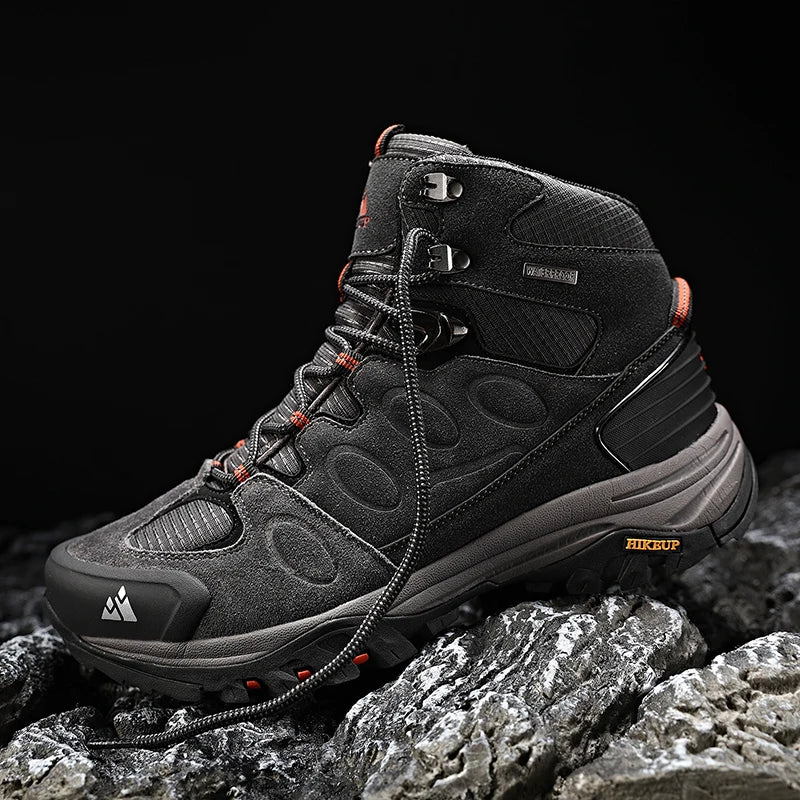 HIKEUP High-Top Men Hiking Boots Winter Outdoor Shoes Lace-Up Non-slip Outdoor Sports Casual Trekking Boots Men Waterproof Suede