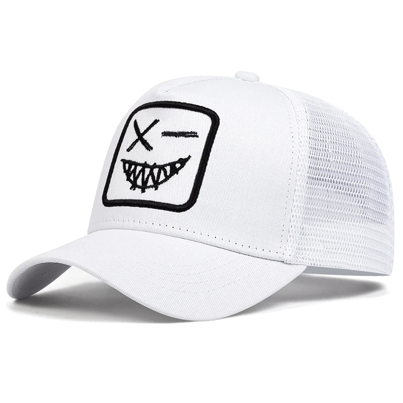 Unisex X Smiling Face Teeth Embroidery Baseball Net Caps Spring Summer Outdoor Sunscreen Hat Adjustable Casual Trucker Hats