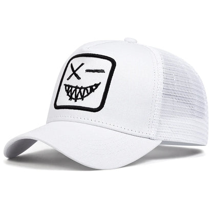 Unisex X Smiling Face Teeth Embroidery Baseball Net Caps Spring Summer Outdoor Sunscreen Hat Adjustable Casual Trucker Hats