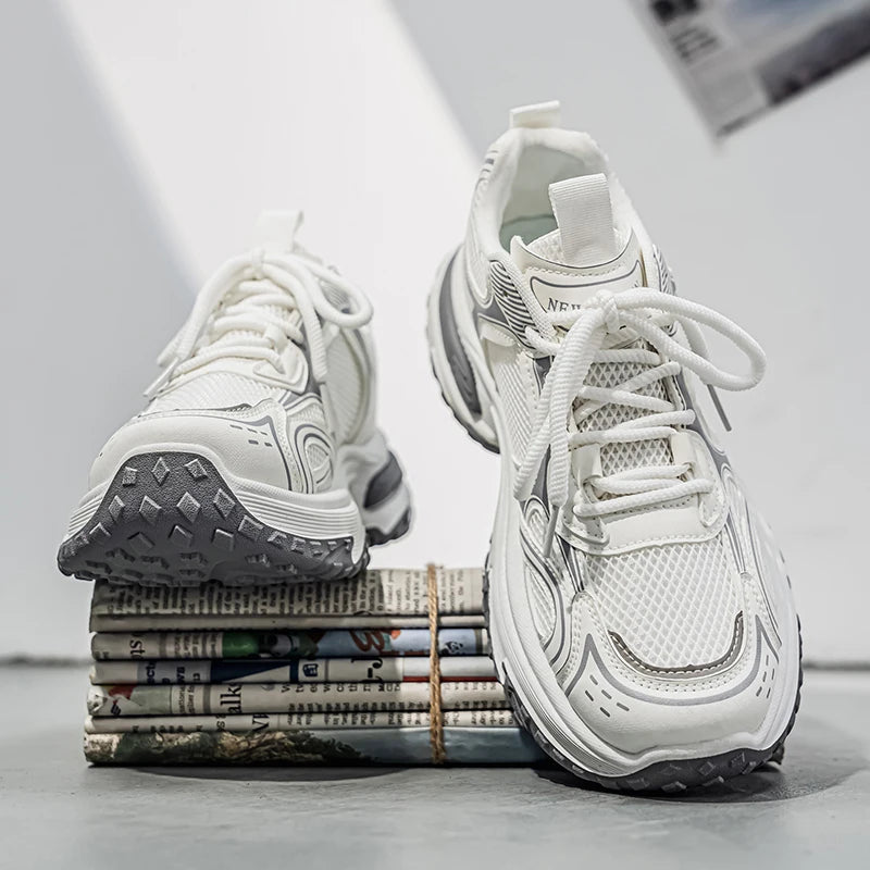 Unisex Trendy Chunky Dad Sneakers Silver Black Retro Couple Breathable Mesh Casual Platform Shoes