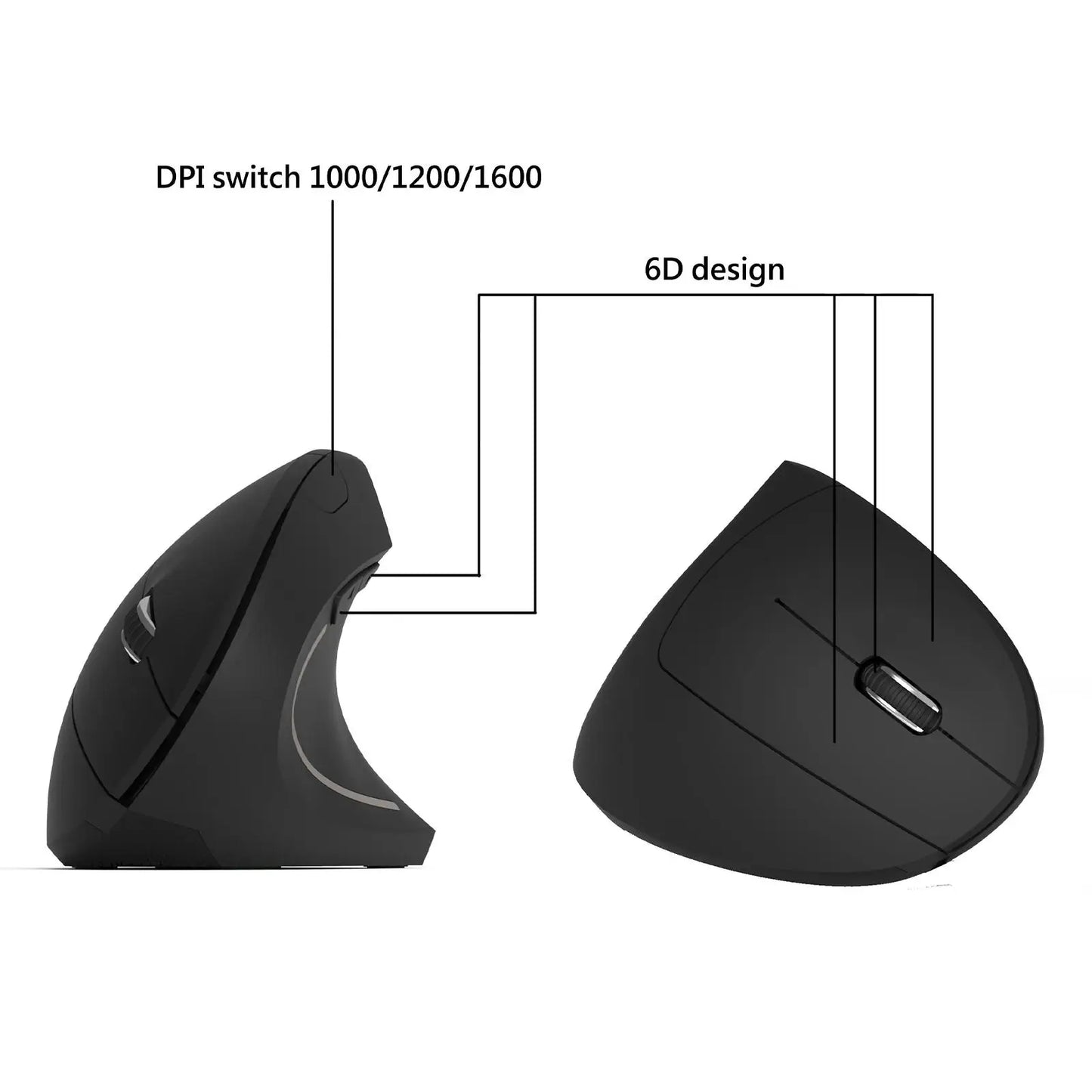 2.4G Wireless Mouse Vertical Game Mouse Ergonomics 1600DPI PC Laptop Office Mini Game Mouse