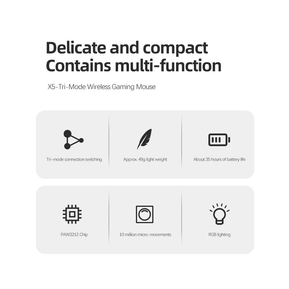 ATTACK SHARK X5 Wireless Mouse Lightweight Tri-Mode Connection 2.4GHz/Wired/Bluetooth RGB Macro Gaming Mouse