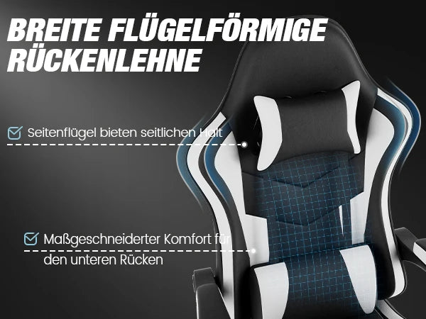 WOTSTA Gaming Chair with Footrest Gamer Chairs Ergonomic with Lumbar Cushion Headrest Height Adjustable Computer Chair