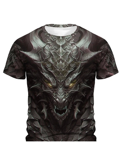 3D-Drachenprint Herren-T-Shirt – Sommerliches Freizeit-Streetwear-Shirt für Herren, Outdoor-Sport, Kurzarm, Urban Fashion