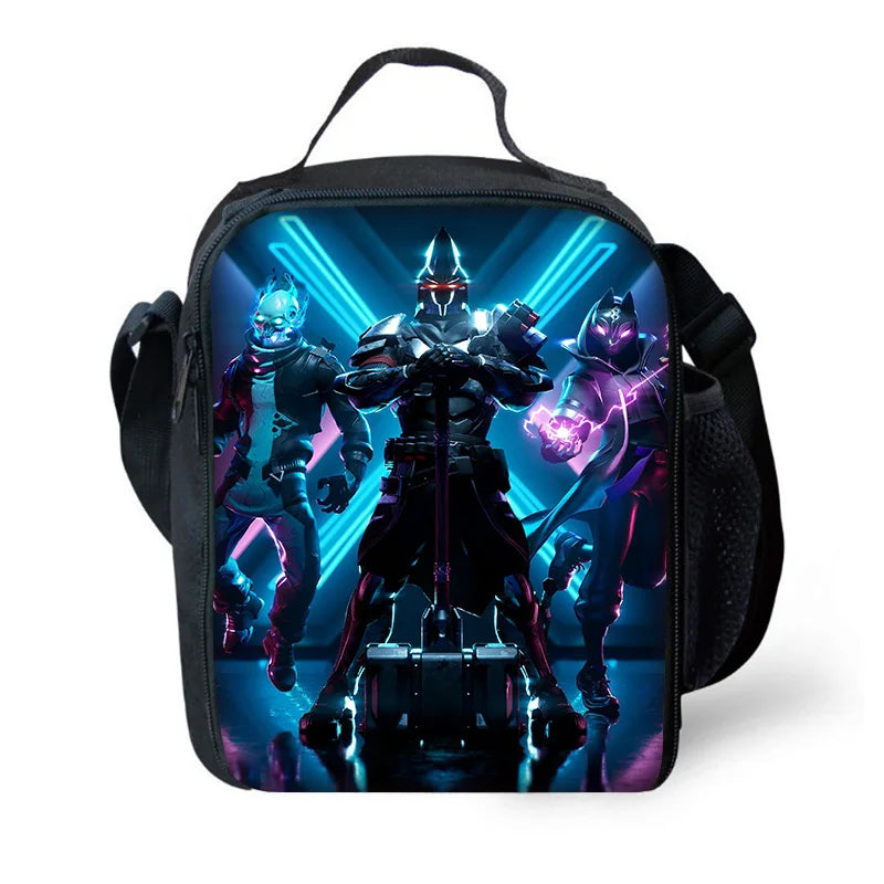 Isolierte große F-FortniteS-Kühltasche für Kinder mit viel Fassungsvermögen, für Jungen, Mädchen und Schüler, für Outdoor-Picknicks, wiederverwendbare Thermo-Lunchbox
