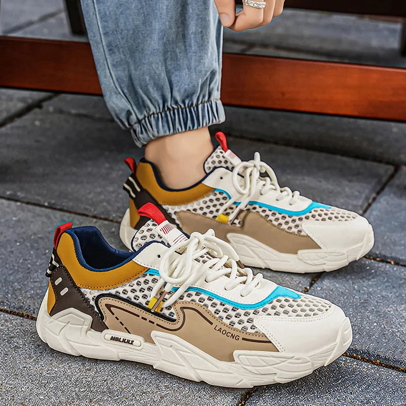 Mens Sports Shoes Summer Mesh Casual Fashion Lace Up Walking Shoes 2026 New Youth Daily Commuting Comfortable Versatile Sneakers