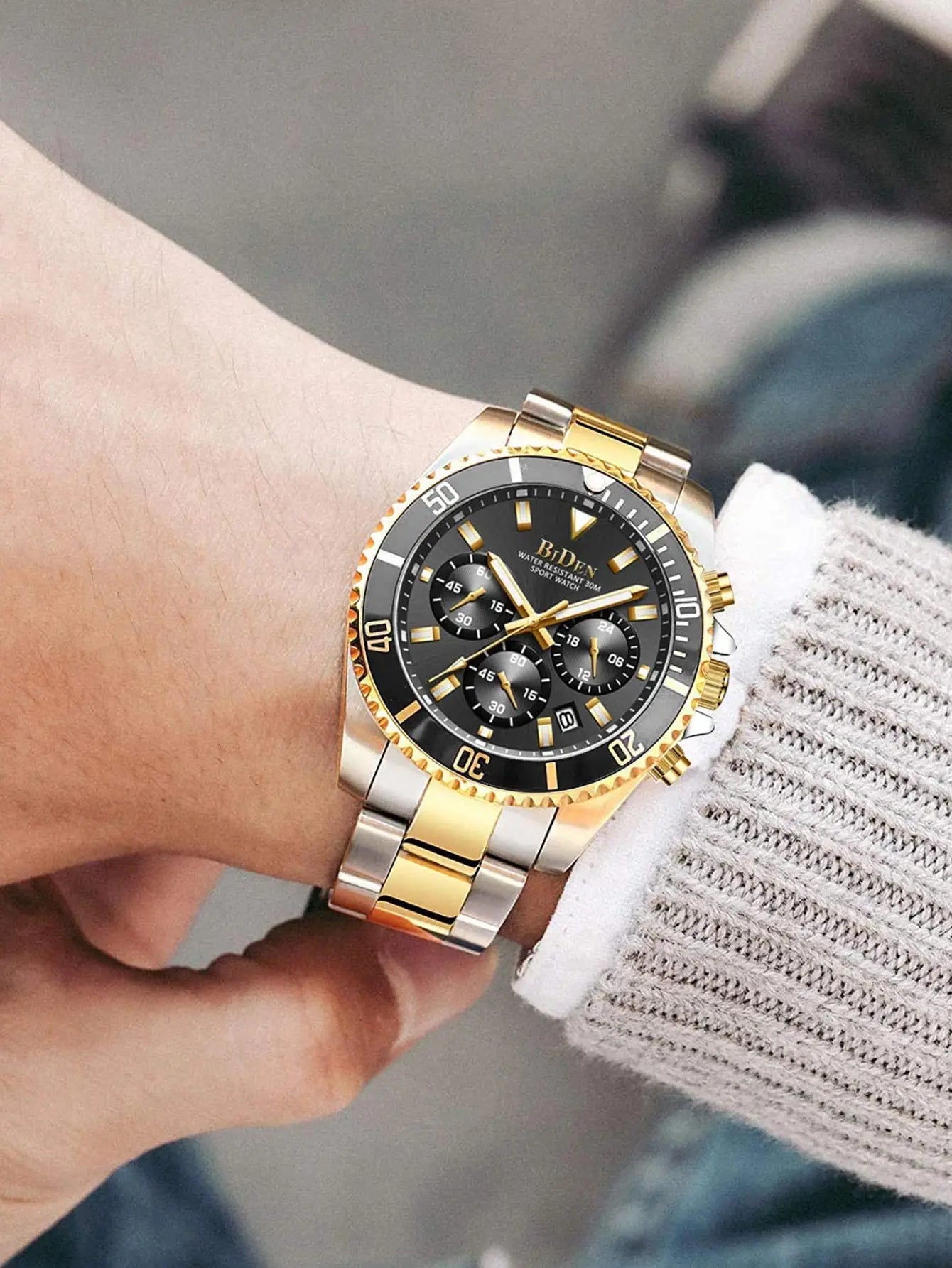 BIDEN Multi functional men's quartz watch luxury waterproof night light business style diving series casual fashion watch