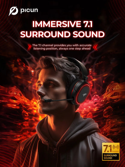 Auriculares gaming inalámbricos Picun G2 Bluetooth 5.3 – Sonido envolvente 7.1, micrófono ENC, batería de 100H y baja latencia para PC, PS5, PS4, Switch y móviles