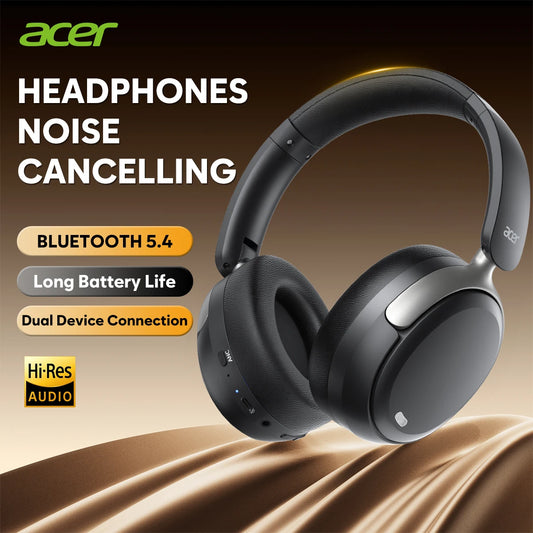 Acer OHR516 ANC Wireless Headphones Noise Cancelling Hi-Res Bluetooth Headset with 40mm Driver, Spatial Audio Over Ear Headphones with Mic