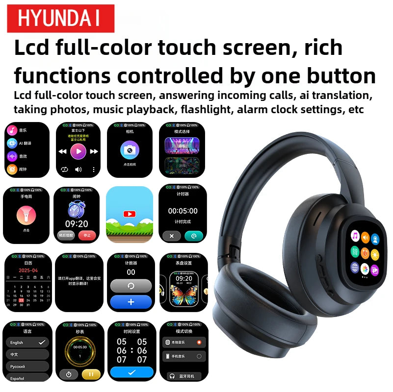 HYUNDAI X1PRO kabellose Bluetooth 6.0 KI-Übersetzungs-Ohrhörer – 100+ Sprachen, Touch-Control, LED-Display, geräuschunterdrückende Kopfhörer