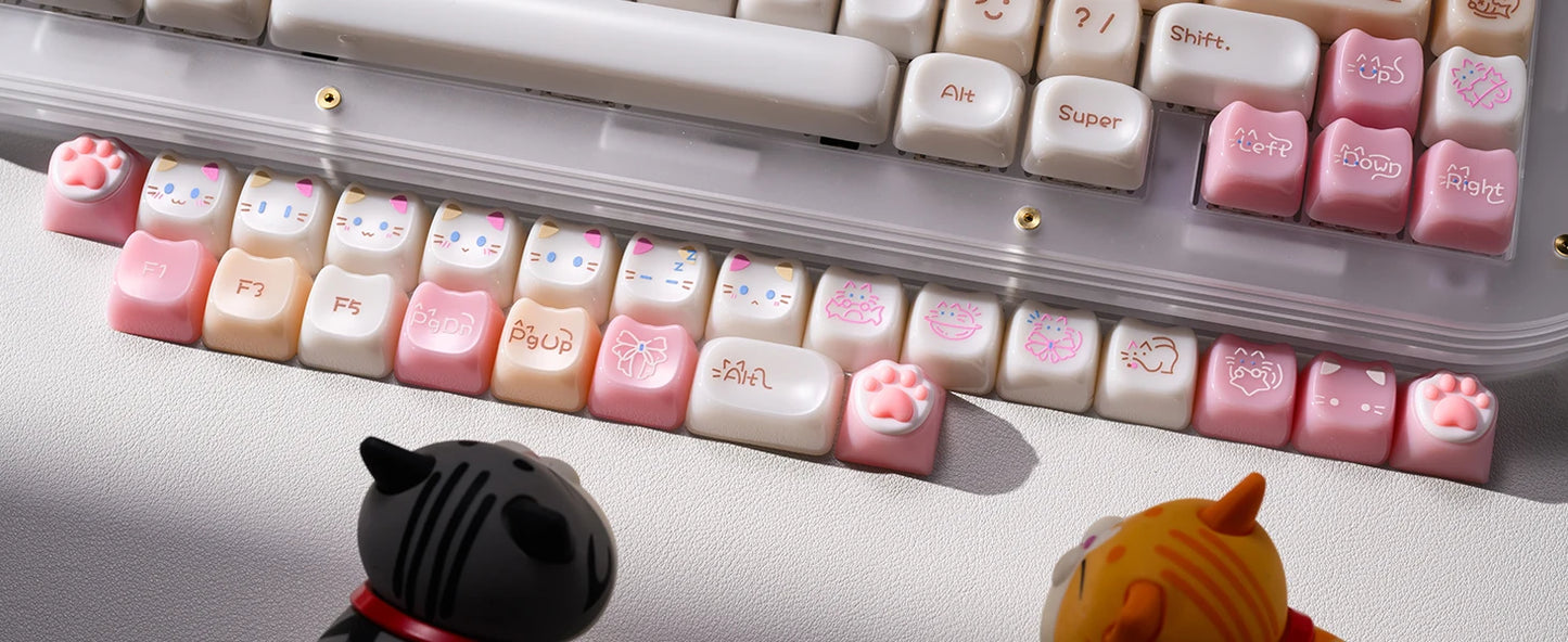 Keycaps XVX 148 Teclas Tema Gato Perfil MAO Keycap Coreana Brilhante e Fofa para Teclado 61 64 68 78 87 96 98 104 108