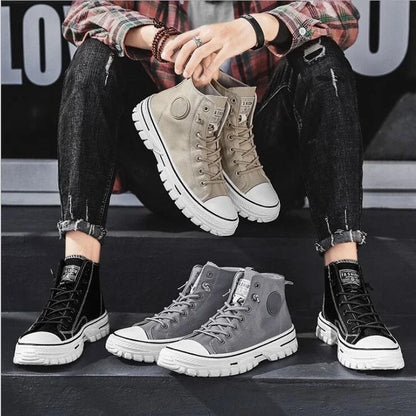 Men's Canvas Shoes High Top Casual Breathable Sports Shoes Gray Skateboarding Vulcanized Shoes Comfortable Sneakers 2025 New
