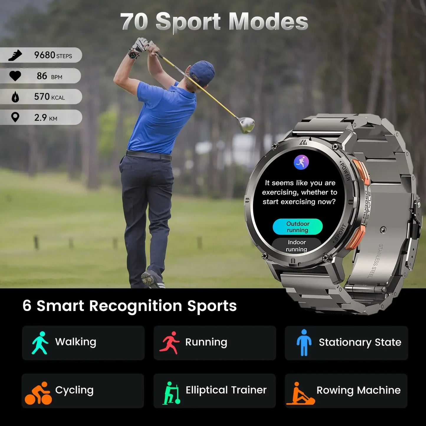 2025 Original KOSPET TANK T2 Smart Watches for Men Watches AMOLED AOD Smartwatch Bluetooth Call Electronic Men's Smart Watch