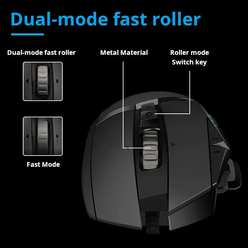 Mouse da gaming con cavo Logitech G502 HERO E-Sports, mouse meccanico RGB con bilanciamento regolabile, macro programmabili per Battle Royale