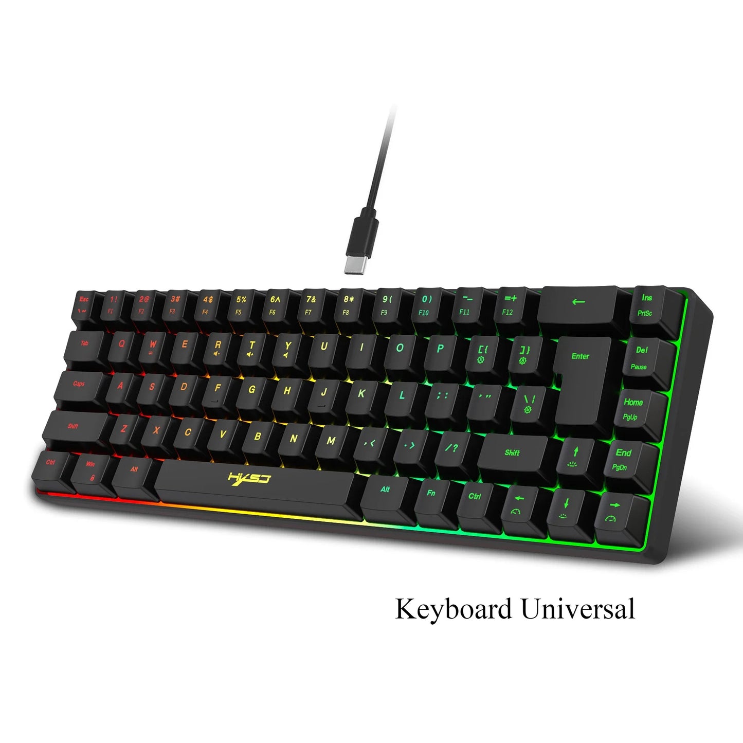 RGB backlit keyboard Russian 69 keys white membrane gaming wired ergonomic Keyboards for compact mini  for pc laptop color black