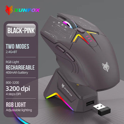 Ratón XUNSVFOX H2 inalámbrico Bluetooth de doble modo con iluminación RGB, para portátil, gaming y oficina, con carga magnética