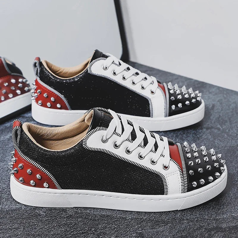 2025 New Men's Casual Shoes Comfortable Soft Punk Style Board Shoes Fashion Nail Anti Slip Wear Resistant Personalized Sneakers